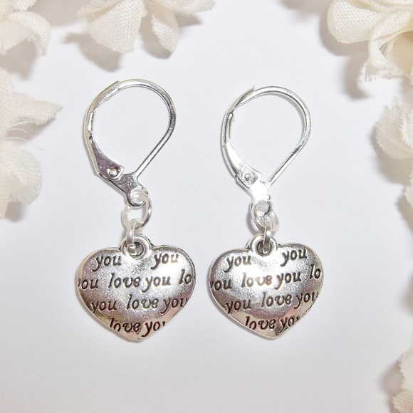 Silver Heart Earrings Love You Stamped NWT 5037 - Picture 1 of 10